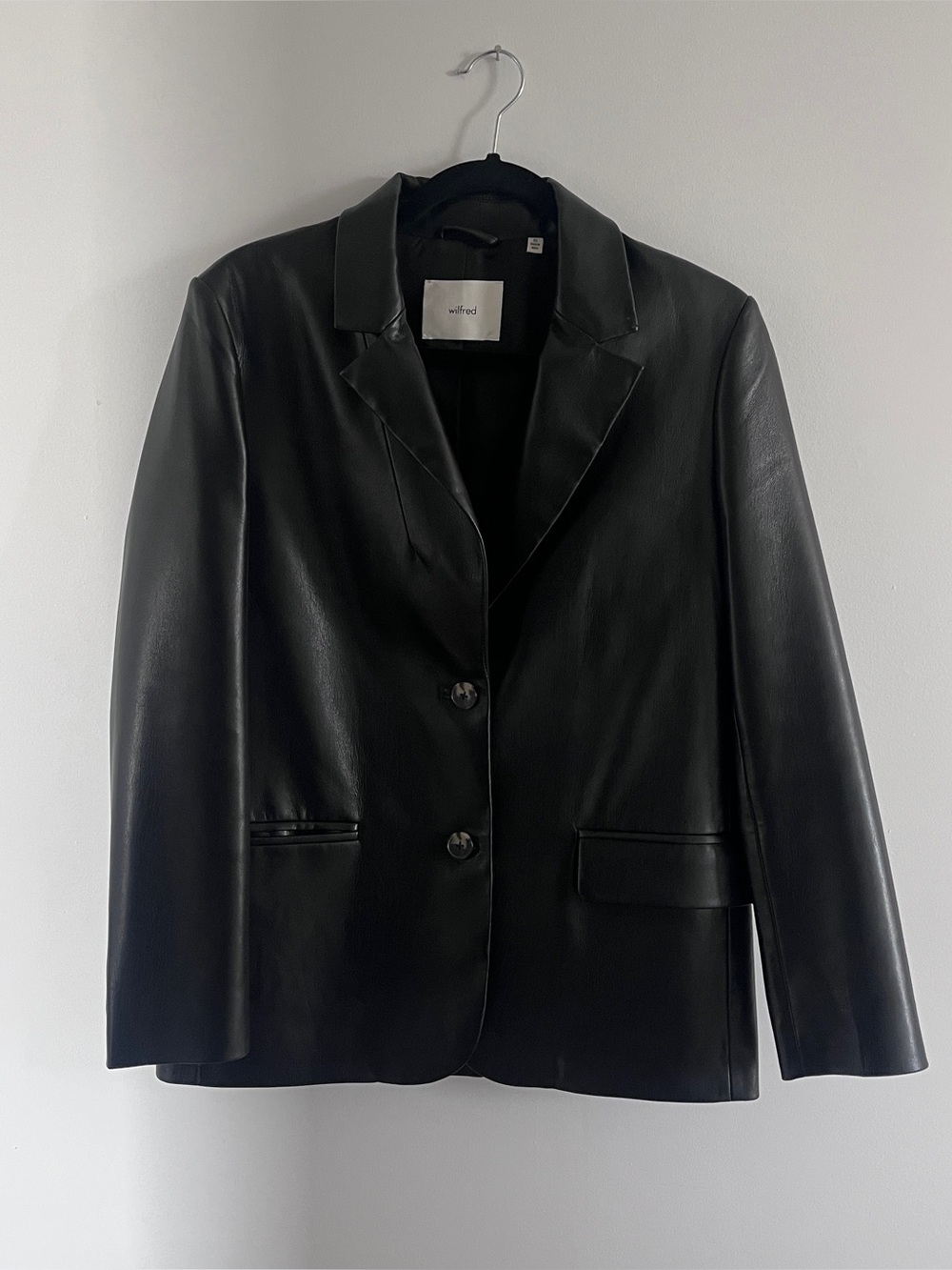 Black Aritzia Wilfred faux leather blazer